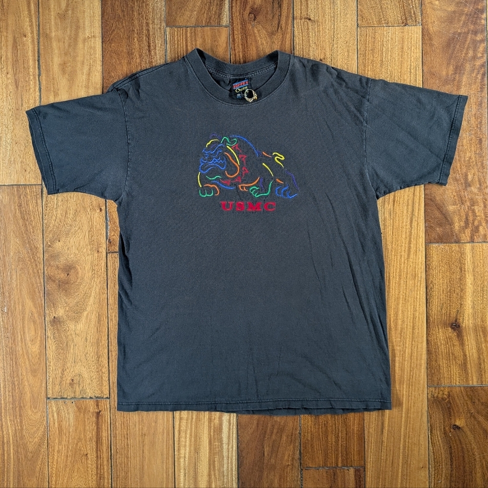 Marines Vintage Embroidered Bulldog T-shirt (L)